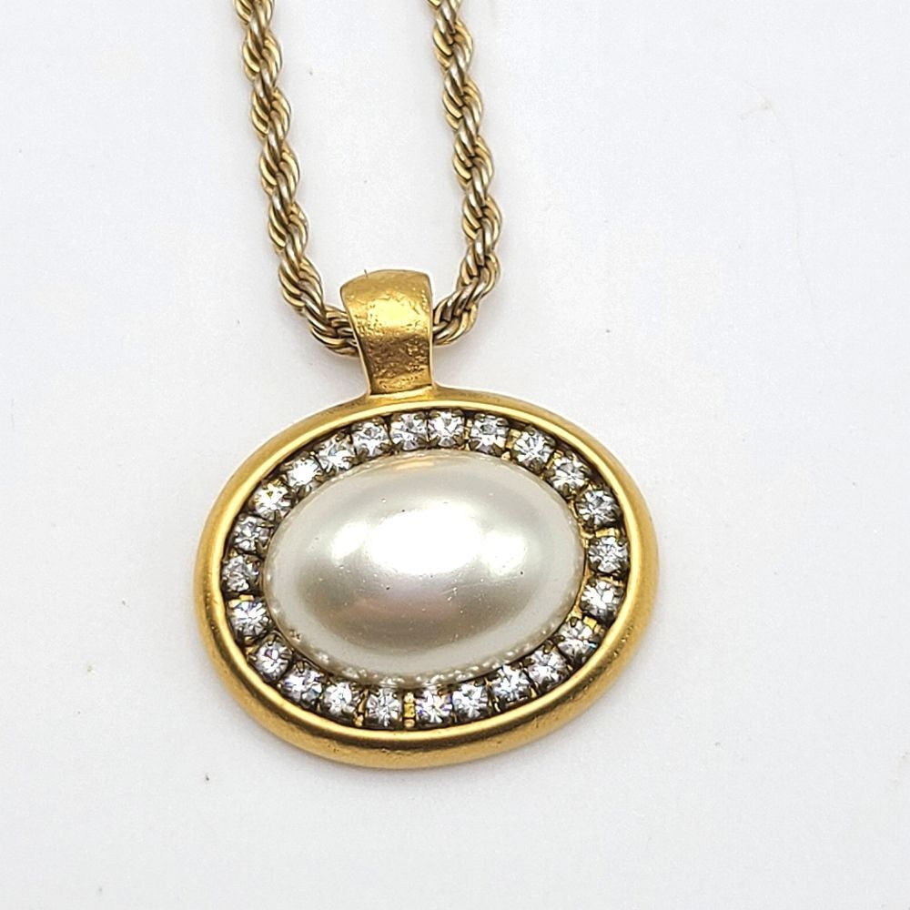 Danon Gold Toned and Faux Pearl Pendant Necklace, Made In Israel